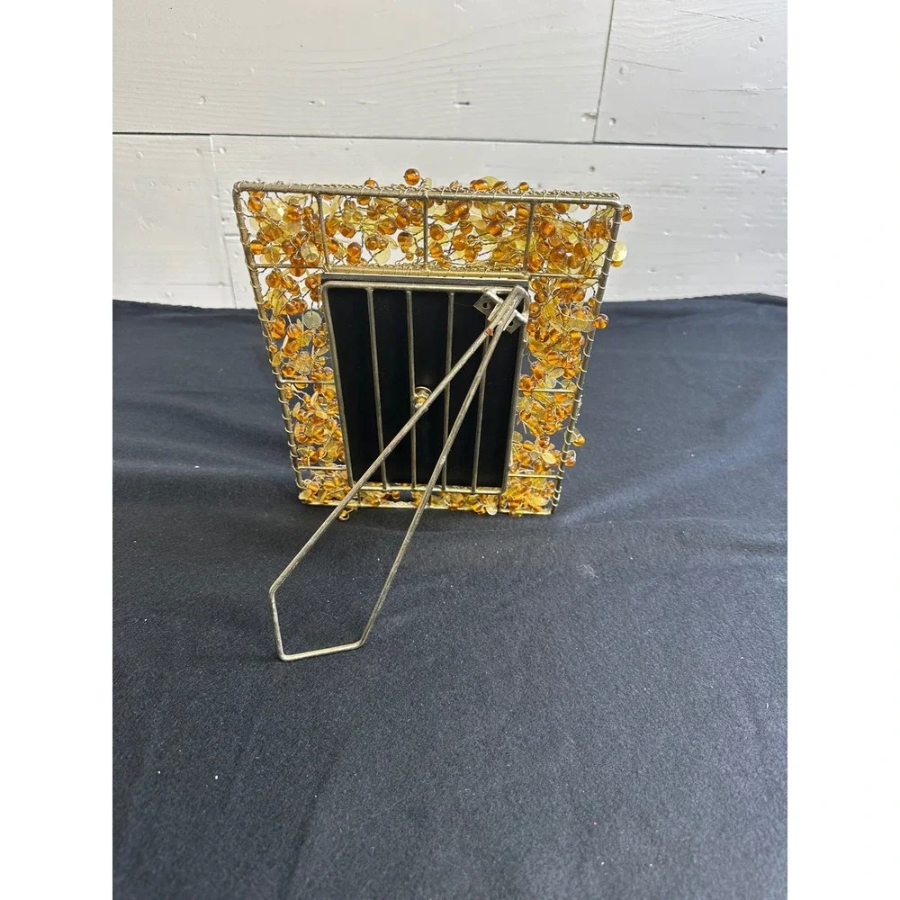 Pier 1 Imports Amber Beaded Wire 4x6 Picture Frame Gold Tone Boho Home Decor